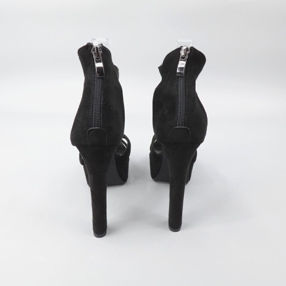 Black Chunky Platform Heels Faux Suede Ankle Strap Whimsigoth Retro Prom hoco - Picture 6 of 16